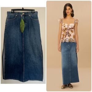 Farm Rio Side Slit Denim Skirt